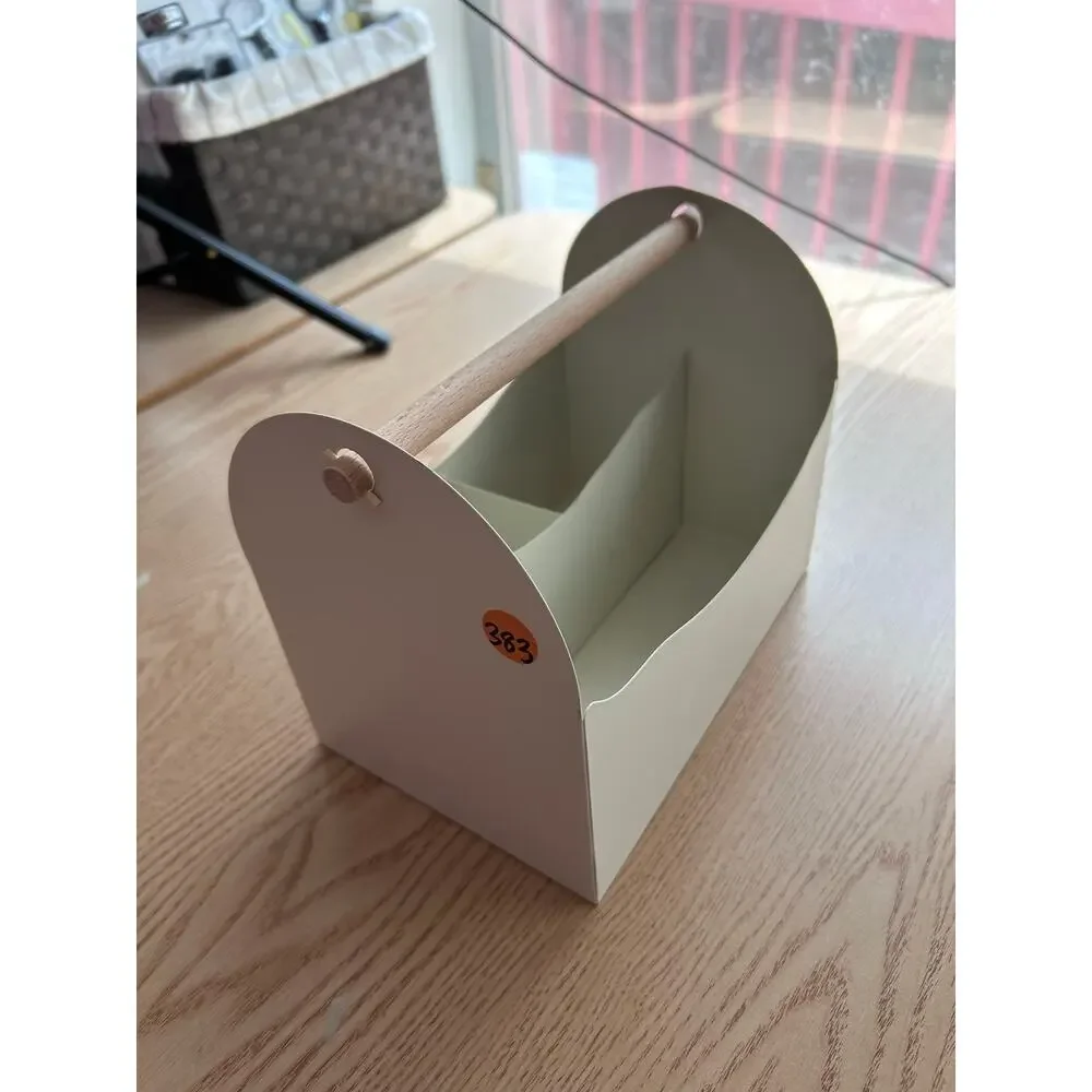 #383 New Metal Storage Caddy with Handle Cream size 7 3/4”x7”x5.5”
